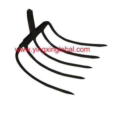 HK10055 Horquilla de labranza forjada de acero al carbono de 5 púas, gancho de acero para excavación de jardín, horquilla curva, rastrillo