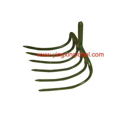 HK10056 Horquilla de labranza forjada en acero al carbono de 6 púas, gancho de acero para excavación de jardín, horquilla curva, rastrillo